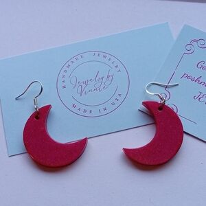 Hand Crafted Red Crescent Earrings
